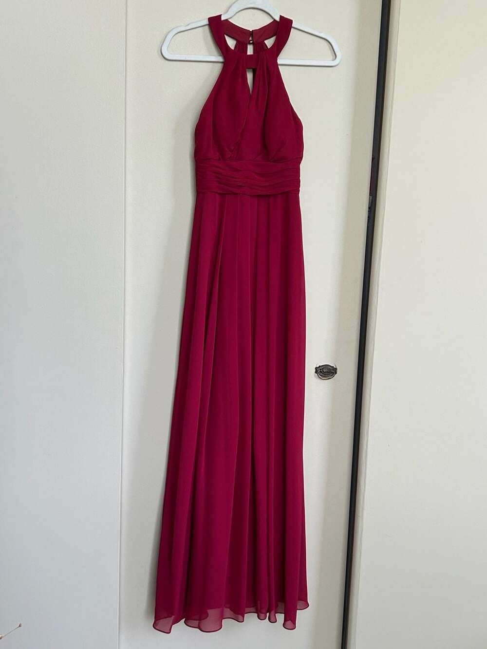 Azazie Burgundy Halter Pleated Chiffon Formal Dress